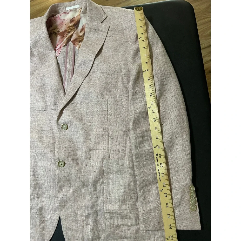 Tallia Sport Coat Men 46R Pink Linen Blazer Watercolor Lining Dapper Preppy Luxe